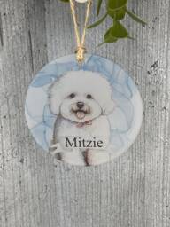 Personalised Bichon Frise Ornament, Faux Stained Glass Dog Bauble - thumbnail 1
