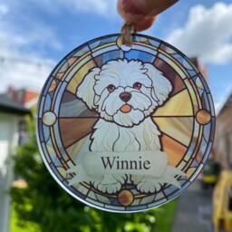 Personalised Bichon Frise Ornament, Faux Stained Glass Dog Bauble - thumbnail 3