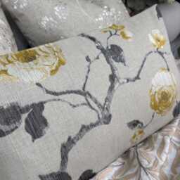 "Beige Ochre Floral Rose Cushion Cover, 12"" X 20" - thumbnail 4