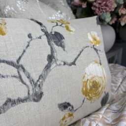 "Beige Ochre Floral Rose Cushion Cover, 12"" X 20" - thumbnail 2