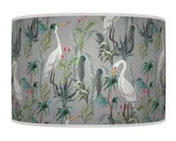 Heron Bird Lampshade - Pewter Grey Tropical Pendant Light Shade Handmade Ceiling Lamp For Jungle Or Nature Decor - thumbnail 1