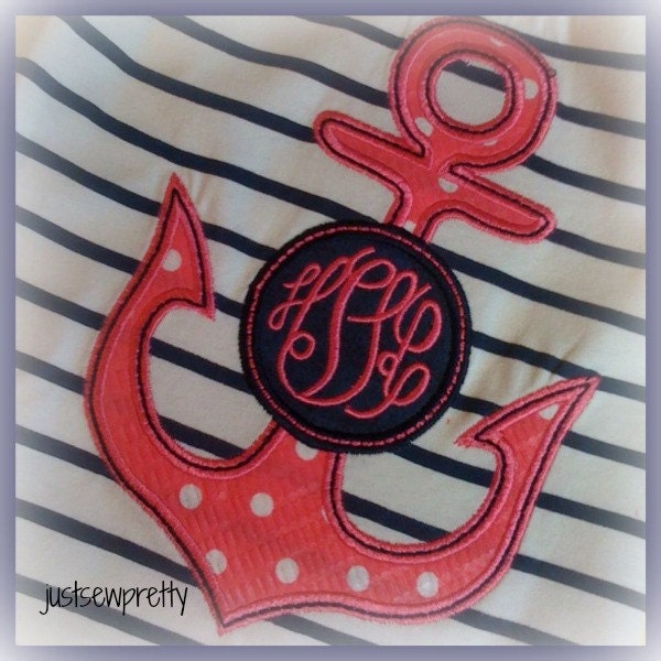 Monogram Anchor Embroidery Applique Design - image 1
