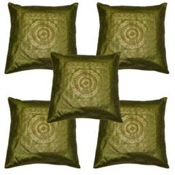 Indian Ethnic Decorative Silk Pillow Cushion Cover Banarsi Brocade Work Handmade Pillowcases - thumbnail 1