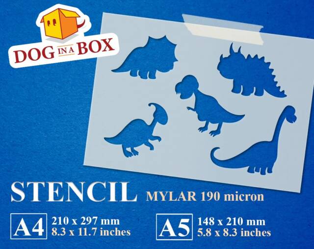 Dinosaur Stencil For Nursery Reusable Stencil With 5 Funny Dinosaurs Painting On Wall, Wood, Toy Box, Cookie & Cake Decor - image 1