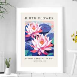 Birth Flower Print July Water Lily - Birthday Month Poster Botanical Wall Art Gift Idea A5 A4 A3 Framed Or Unframed - thumbnail 2