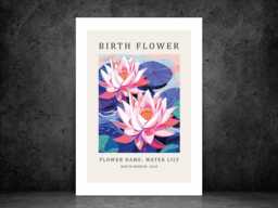 Birth Flower Print July Water Lily - Birthday Month Poster Botanical Wall Art Gift Idea A5 A4 A3 Framed Or Unframed - thumbnail 1
