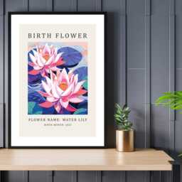 Birth Flower Print July Water Lily - Birthday Month Poster Botanical Wall Art Gift Idea A5 A4 A3 Framed Or Unframed - thumbnail 3