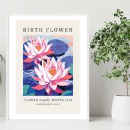 Birth Flower Print July Water Lily - Birthday Month Poster Botanical Wall Art Gift Idea A5 A4 A3 Framed Or Unframed - thumbnail 4