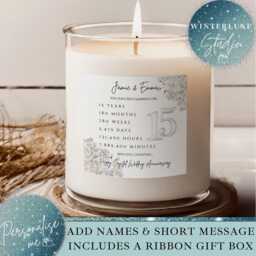 Personalised 15Th Wedding Anniversary Candle Gift Set, Crystal Anniversary, Milestone Candle, Keepsake Mum & Dad - thumbnail 1