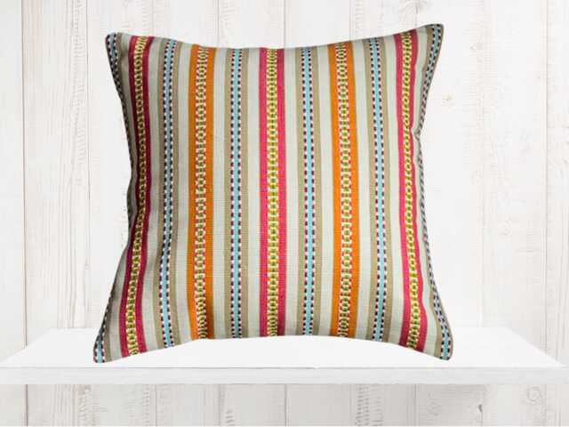 Kravet Stripe Pillow Cover, Pink Orange Blue Tan Cotton - image 1