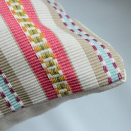 Kravet Stripe Pillow Cover, Pink Orange Blue Tan Cotton - thumbnail 3