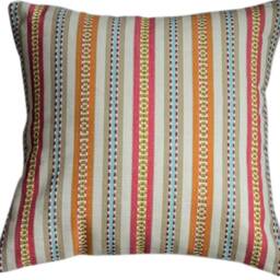 Kravet Stripe Pillow Cover, Pink Orange Blue Tan Cotton - thumbnail 4