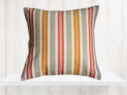 Kravet Stripe Pillow Cover, Pink Orange Blue Tan Cotton - thumbnail 1
