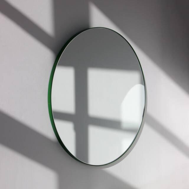 Orbis??? Round Handcrafted Mirror With A Modern Green Frame - Large, Xl - image 1