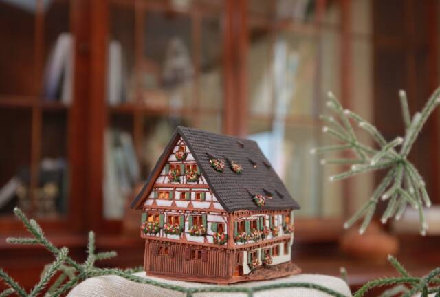 Handcrafted Ceramic Tealight Holder - Miniature Of Schiefes Hotel in Ulm, Germany Collectible House - image 1
