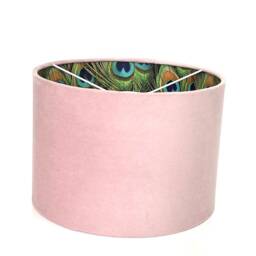 New Luxury Hq Double Sided Blush Baby Pink Velvet & Peacock Feathers Combination Lamp Shade Pendant Light - thumbnail 4