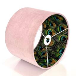 New Luxury Hq Double Sided Blush Baby Pink Velvet & Peacock Feathers Combination Lamp Shade Pendant Light - thumbnail 3