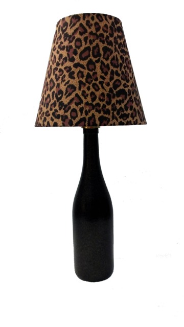 Black & Gold Lamp, Leopard Print Lampshade, Upcycled Wine Bottle, Bottle Wedding Or Anniversary Present, Gift For Her - image 1