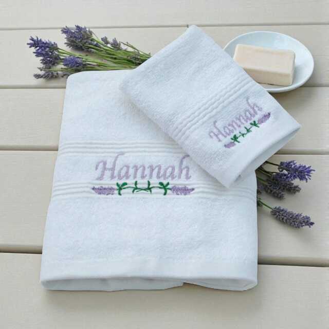 Custom Lavender Flowers Embroidered Hand Towel & Face Cloth Gift Set - image 1