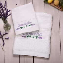 Custom Lavender Flowers Embroidered Hand Towel & Face Cloth Gift Set - thumbnail 2