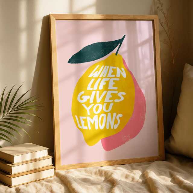 When Life Gives You Lemons Art - Lemon Print Kitchen Wall Funky Home Decor Pink Yellow - image 1