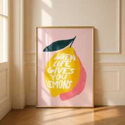 When Life Gives You Lemons Art - Lemon Print Kitchen Wall Funky Home Decor Pink Yellow - thumbnail 3