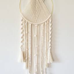 Macrame Dream Catcher Wall Hanging Gold Ring With Tassels Handmade Boho Decor Bohemian - thumbnail 4