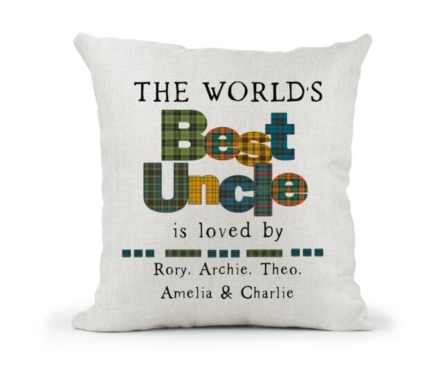 Personalised Uncle Cushion The World's Bestuncle Tartan Check Lettering Gingham, 50Th 40Th 60Th 70Th 80Th Birthday - image 1