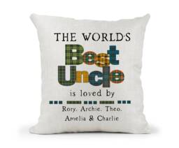 Personalised Uncle Cushion The World's Bestuncle Tartan Check Lettering Gingham, 50Th 40Th 60Th 70Th 80Th Birthday - thumbnail 1