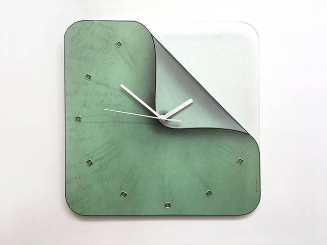 Light Green Tempered Glass Wall Clock Square Boho Decor With Unusual Shape - image 1