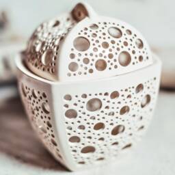 Ceramic Tea Light Holder Ivory Wedding Centerpiece, Fruit Bowl - thumbnail 3