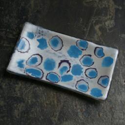Urchin ~ Fused Glass Soap/Trinket Mini Sushi Chocolates Dish. Turquoise, Mauve & Satin Shimmer Silvery White - thumbnail 3
