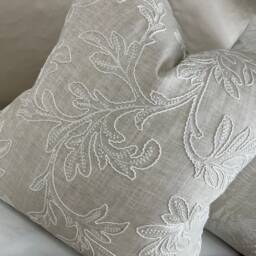 Natural Greige Embroidered Cushion Cover, Pillow , Throw Cover - Leaf Design/John Lewis Fabric Countryside Home - thumbnail 2