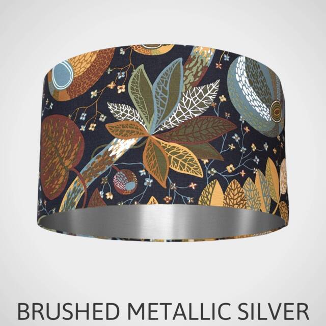 Tropical Leaf Lampshade With Silver Lining in Rusty Brown & Yellow Scandinavian Fabric, 25cm To 45cm Diameter Handmade By Vivid Shades - image 1