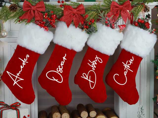 Personalized Christmas Stockings 2024, Custom Name Stocking, Red Plush Xmas Stocking, Holiday Decor, Family Stocking, Monogram Stocking - image 1