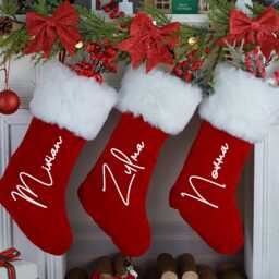 Personalized Christmas Stockings 2024, Custom Name Stocking, Red Plush Xmas Stocking, Holiday Decor, Family Stocking, Monogram Stocking - thumbnail 4