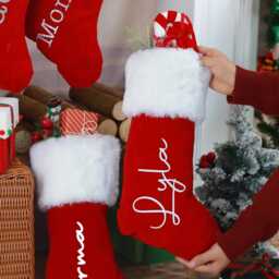 Personalized Christmas Stockings 2024, Custom Name Stocking, Red Plush Xmas Stocking, Holiday Decor, Family Stocking, Monogram Stocking - thumbnail 3