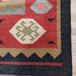Handwoven Wool Jute Kilim Rug - Tribal Border Flatweave With Black Centre Living Room - thumbnail 3