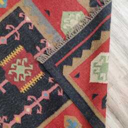 Handwoven Wool Jute Kilim Rug - Tribal Border Flatweave With Black Centre Living Room - thumbnail 4