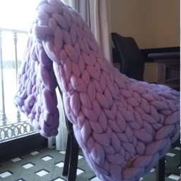 Super Bulky Merino Wool. Extreme Knitted Blanket. Big Stitch Carpet Choose From 70 Colors Lavender Color - thumbnail 2