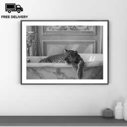 Vintage Leopard Bathtub Print, Luxury Fashion, Fine Art Photography Wall Art, Museum Quality Classic Animal Black & White Poster - thumbnail 1