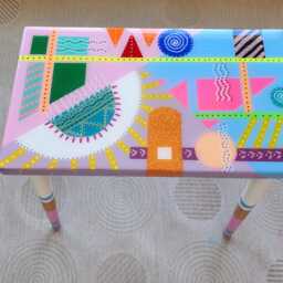 Funky Epoxy Coffee Table - Handmade Abstract Boho Art - thumbnail 3
