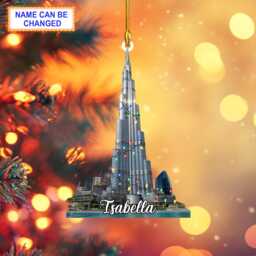 Custom Name Burj Khalifa With Christmas Lights Personalized Ornament, Tree Hanging Decor, 2D Flat Ornament - thumbnail 1