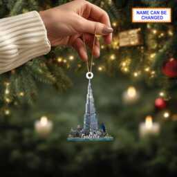 Custom Name Burj Khalifa With Christmas Lights Personalized Ornament, Tree Hanging Decor, 2D Flat Ornament - thumbnail 3