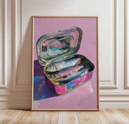 Colorful Sardine Tin Poster, Pop Art Fish Print, Modern Coastal Kitchen Wall Art, Bold Canned Seafood Painting, Quirky Nautical Decor - thumbnail 1