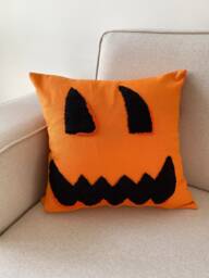 Hand Tufted Halloween Pillow Cover, Pumpkin Embroidered Cushion Cover, Fall Holiday Home Decor Rug, Spider Web Spooky Season Gifts, 16x16 Pillow