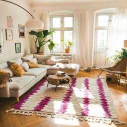 Moroccan White & Pink Berber Rug, Handwoven Wool Shag Rug With Zigzag Stripe, Authentic Beni Ourain Style Carpet, Large 9x12 Area - thumbnail 2