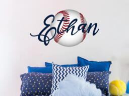 Custom Name Baseball Wall Decal. Decals. Decor. Boys Nursery Stickers. Sports Theme Room R121 - thumbnail 1