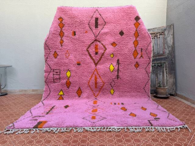Handmade Moroccan Pink Wool Rug Berber Living Room Rug 7x10 - image 1