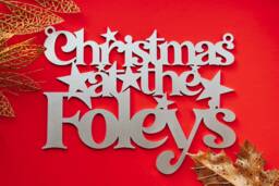 Christmas At The Family Sign. At The Surname Wall Hanging Plaque. Personalised Merry Xmas Home Door Hanging Festive Stars